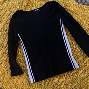 Express Cotton Blend Black & White V Neck Sweater